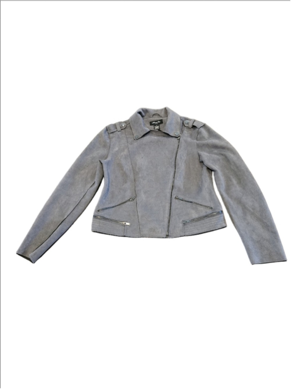 Women's Anna Cai Gray Faux Suede Moto Cropped Jacket S